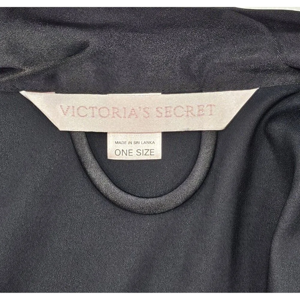 Vintage Y2K Victorias Secret Black Satin Robe One Size Short Dainty Romantic